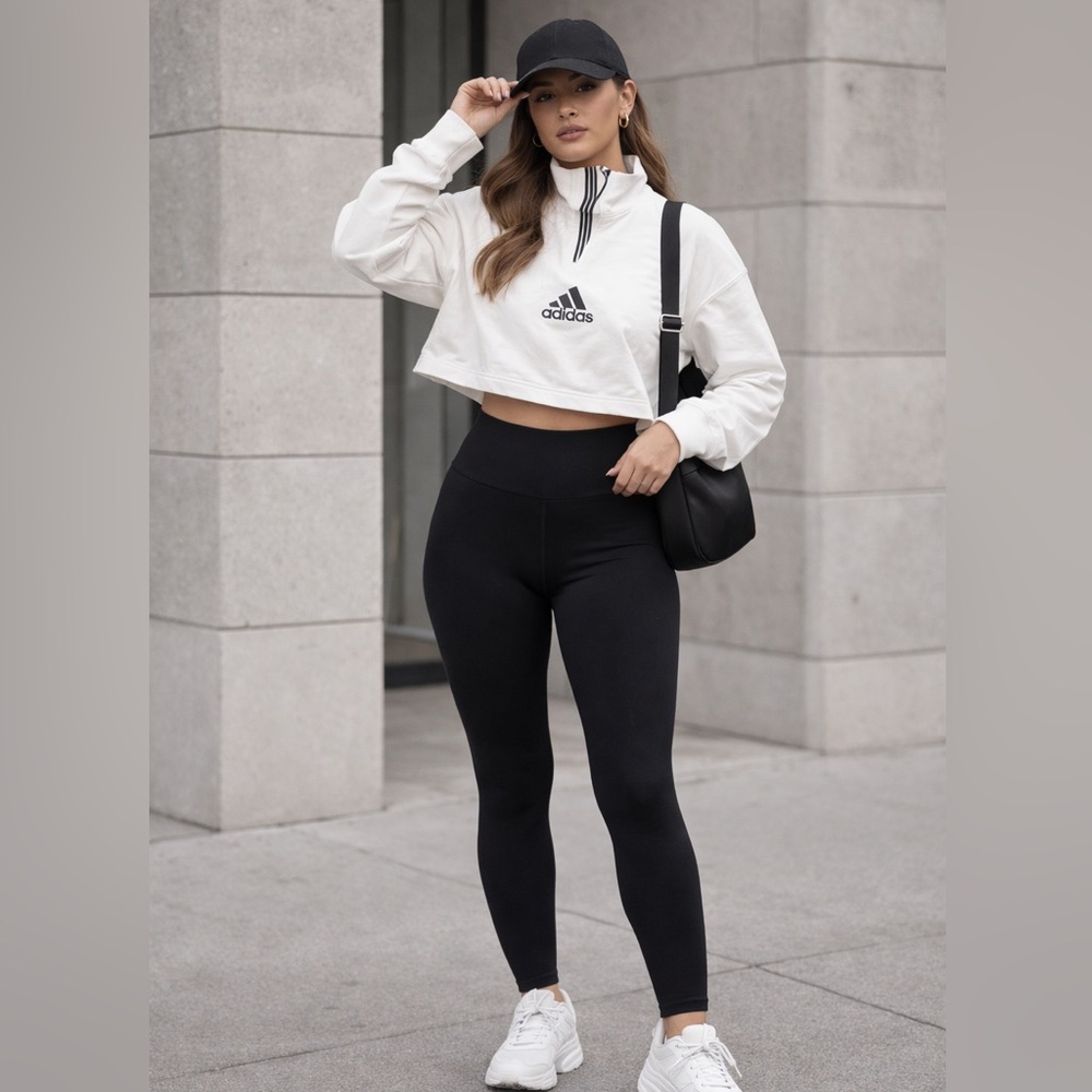 Women’s White Adidas Cropped Quarter-Zip Pullover